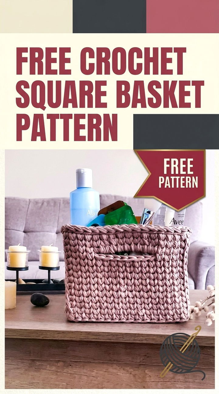 Free Crochet Square Basket Pattern Modern Retro T Shirt Yarn Style
