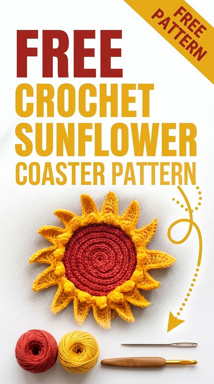 Free Crochet Sunflower Coaster Pattern Bright Boho Table Decor