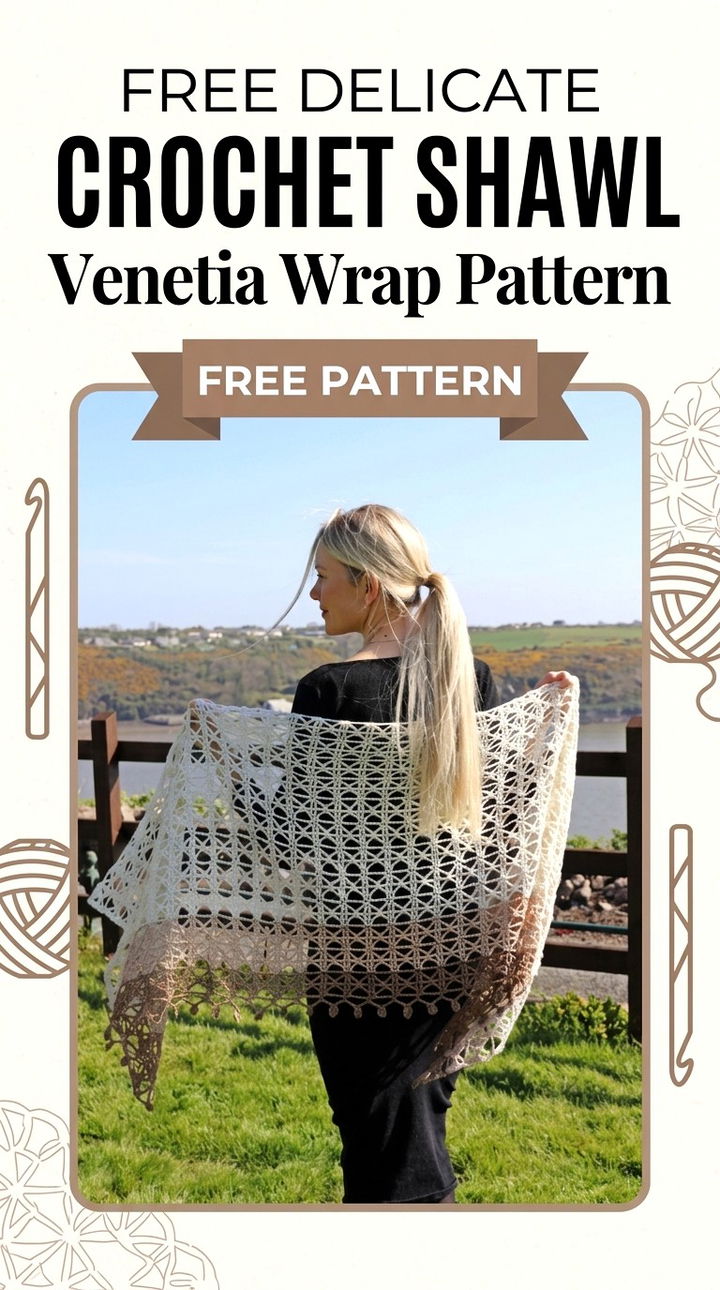Free Delicate Crochet Shawl Venetia Wrap Pattern Modern Retro Boho Style