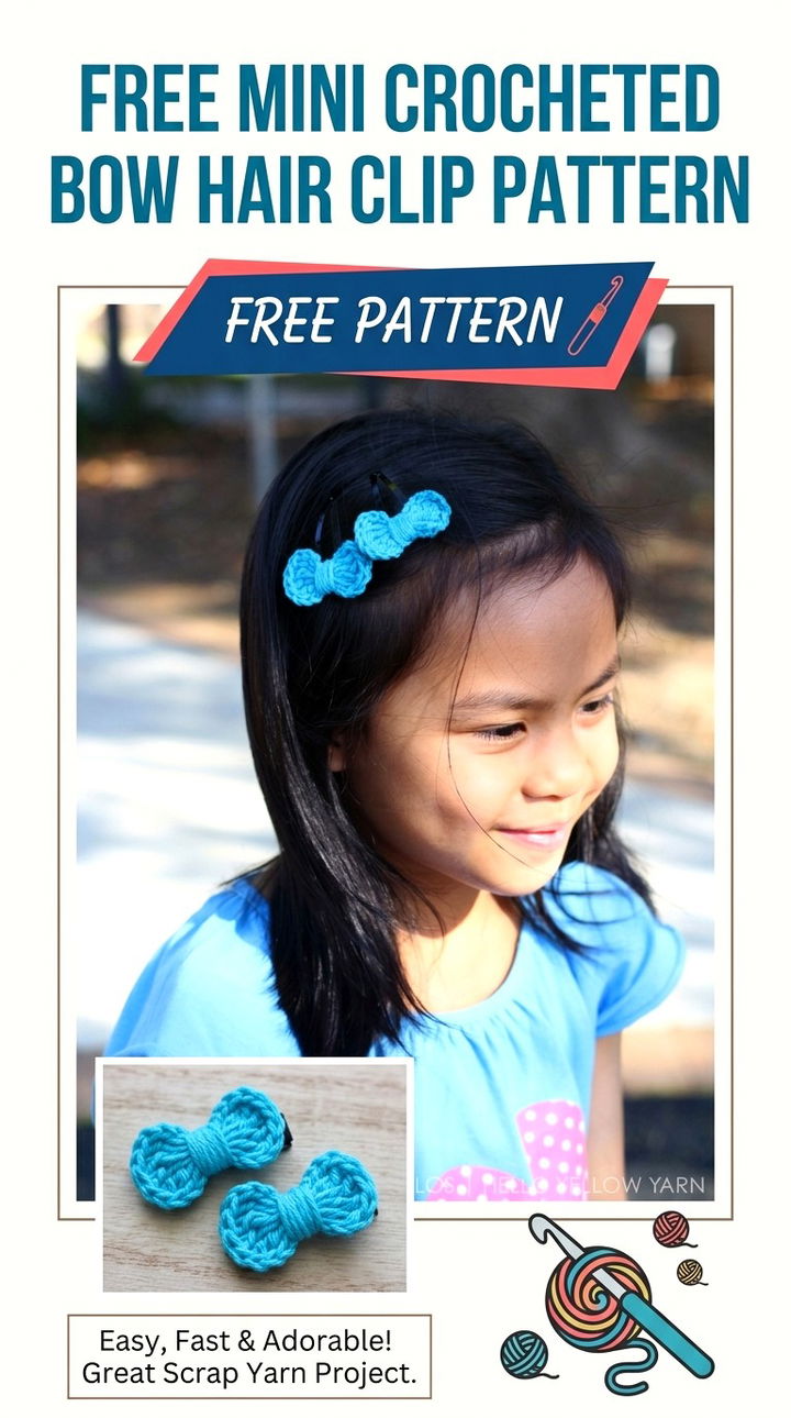 Free Mini Crocheted Bow Hair Clip Pattern