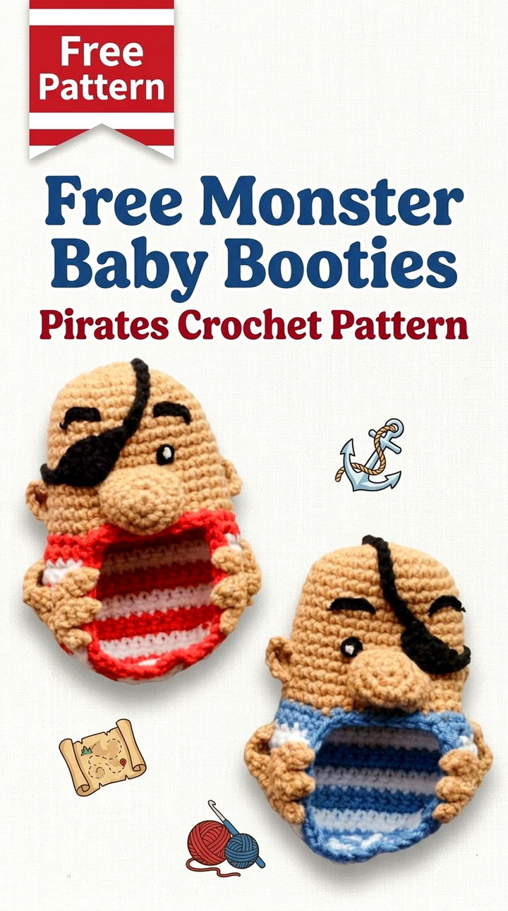 Free Monster Baby Booties Pirates Crochet Pattern Modern Retro Boho Style