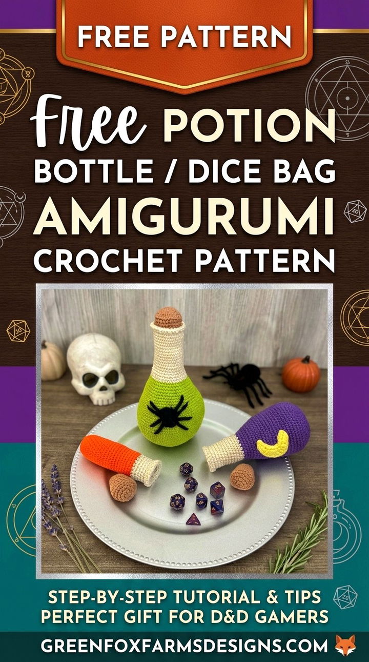 Free Potion Bottle Dice Bag Amigurumi Pattern Crochet D&D Gaming Accessory