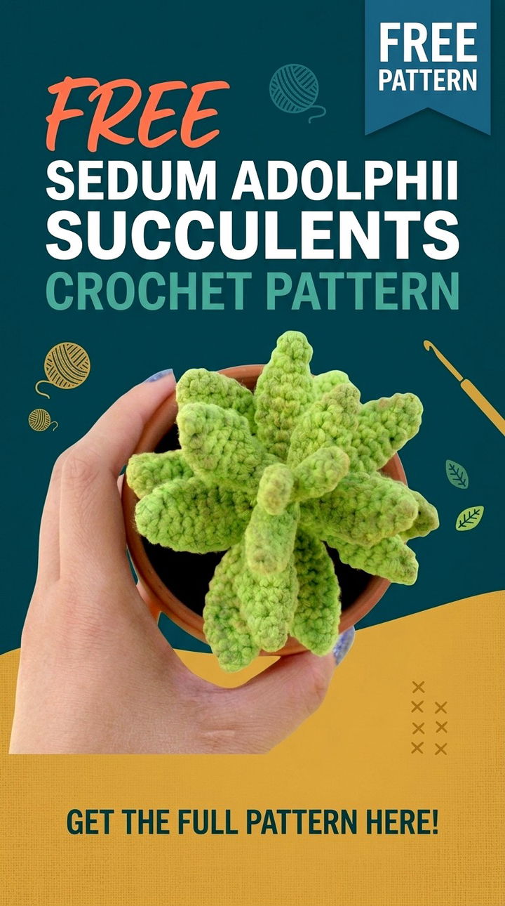 Free Sedum Adolphii Succulents Crochet Pattern Modern Retro Botanical Style