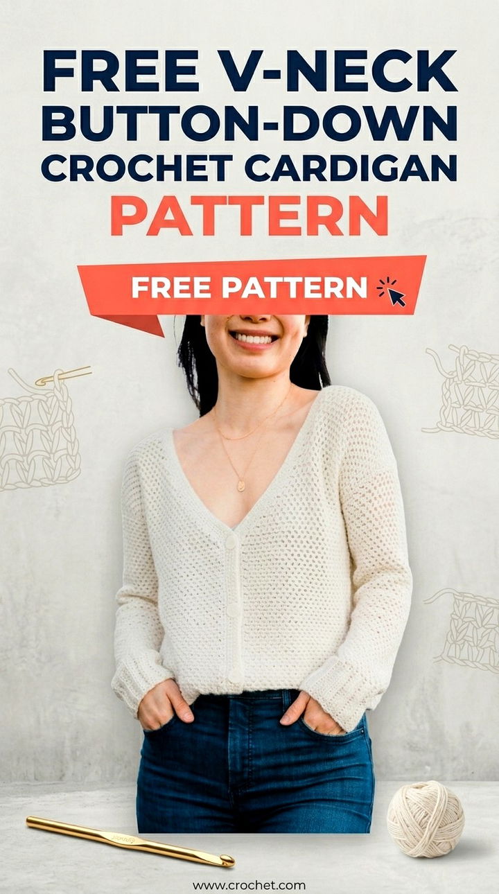 Free V Neck Button Down Crochet Cardigan Pattern