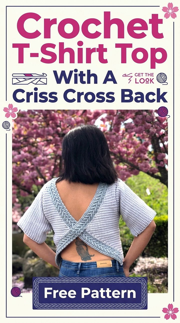 Crochet T Shirt Top with a Criss Cross Back