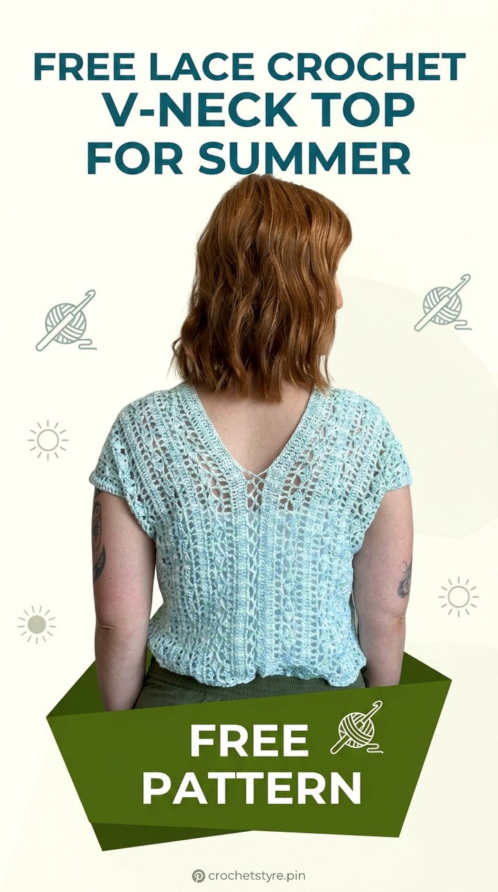 Free Lace Crochet V Neck Top For Summer