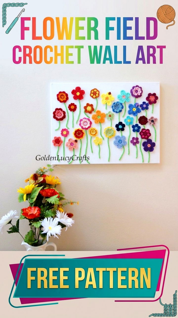 Brighten Your Space with Flower Field Crochet Wall Art