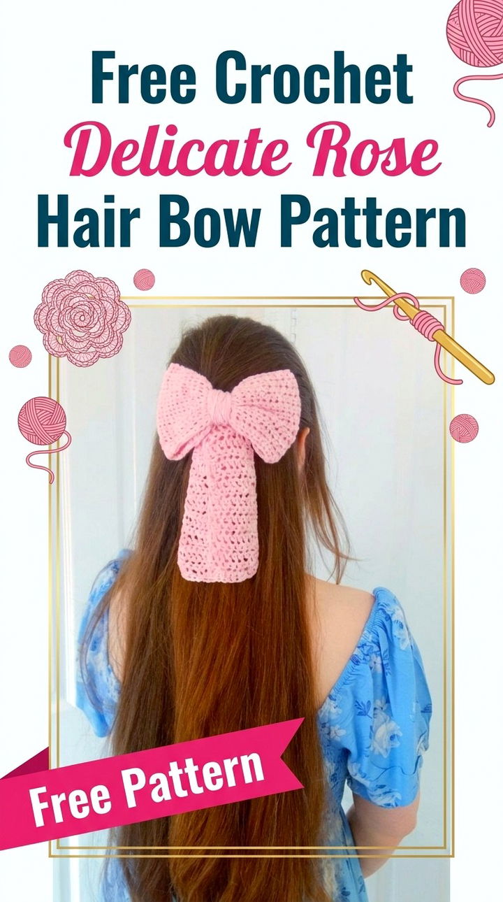 Free Crochet Delicate Rose Hair Bow Pattern