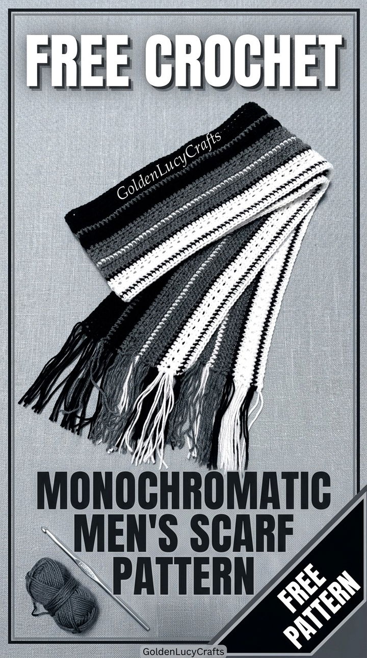 Free Crochet Monochromatic Men’s Scarf Pattern Modern Minimalist Style