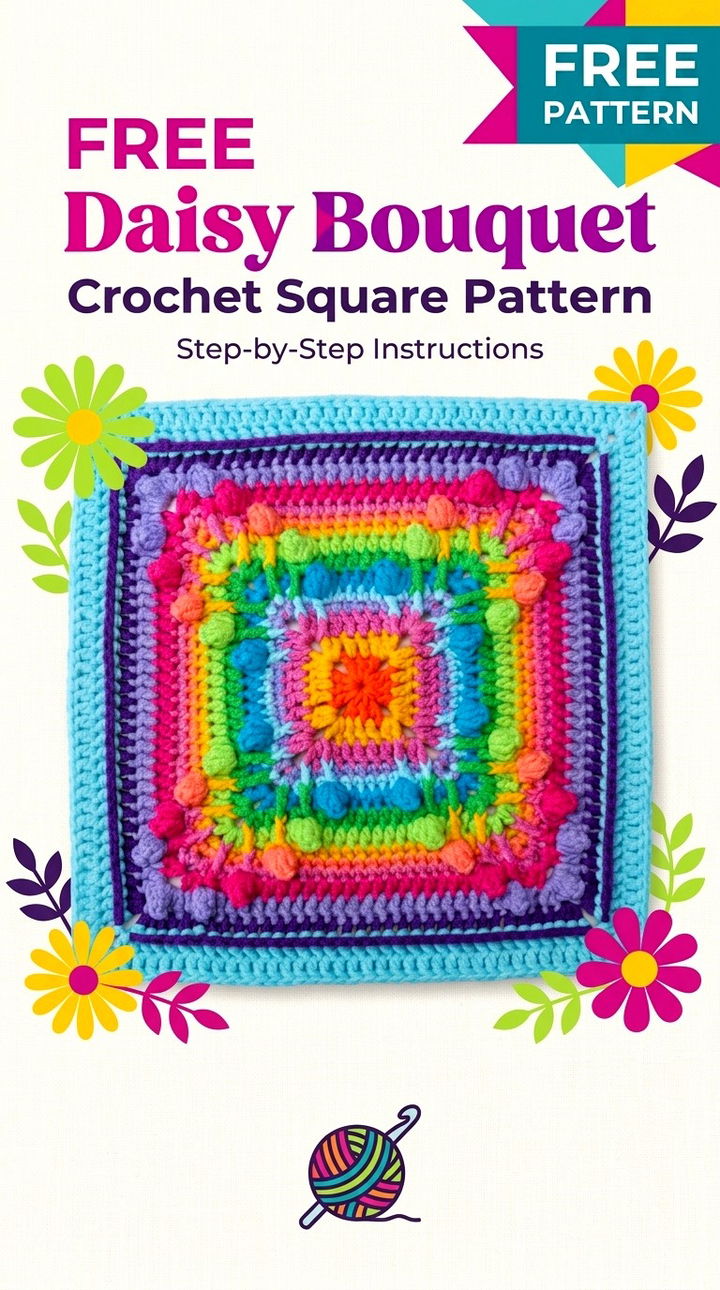 Free Daisy Bouquet Crochet Square Pattern