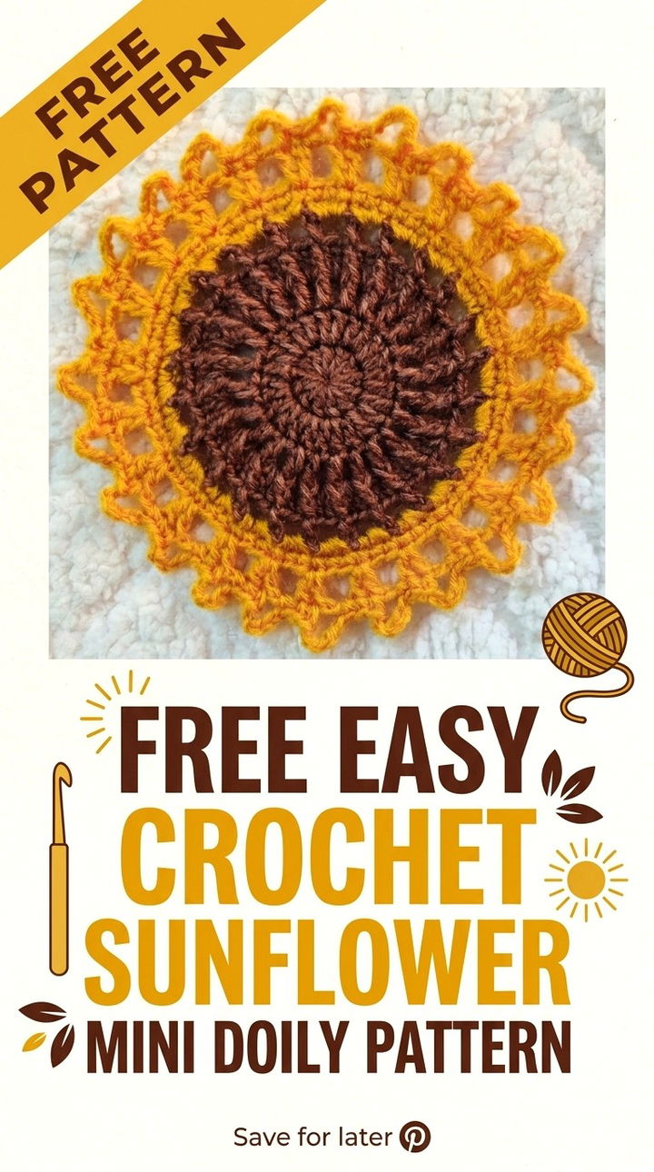 Free Easy Crochet Sunflower Mini Doily Pattern