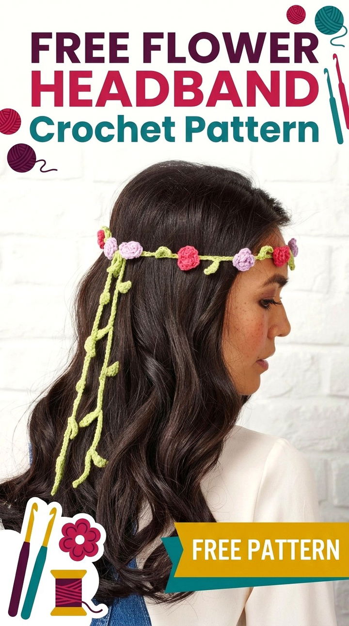 Free Flower Headband Crochet Pattern Modern Retro Accessories Style