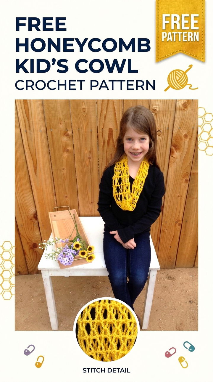 Free Honeycomb Kid’s Cowl Crochet Pattern Modern Retro Spring Style