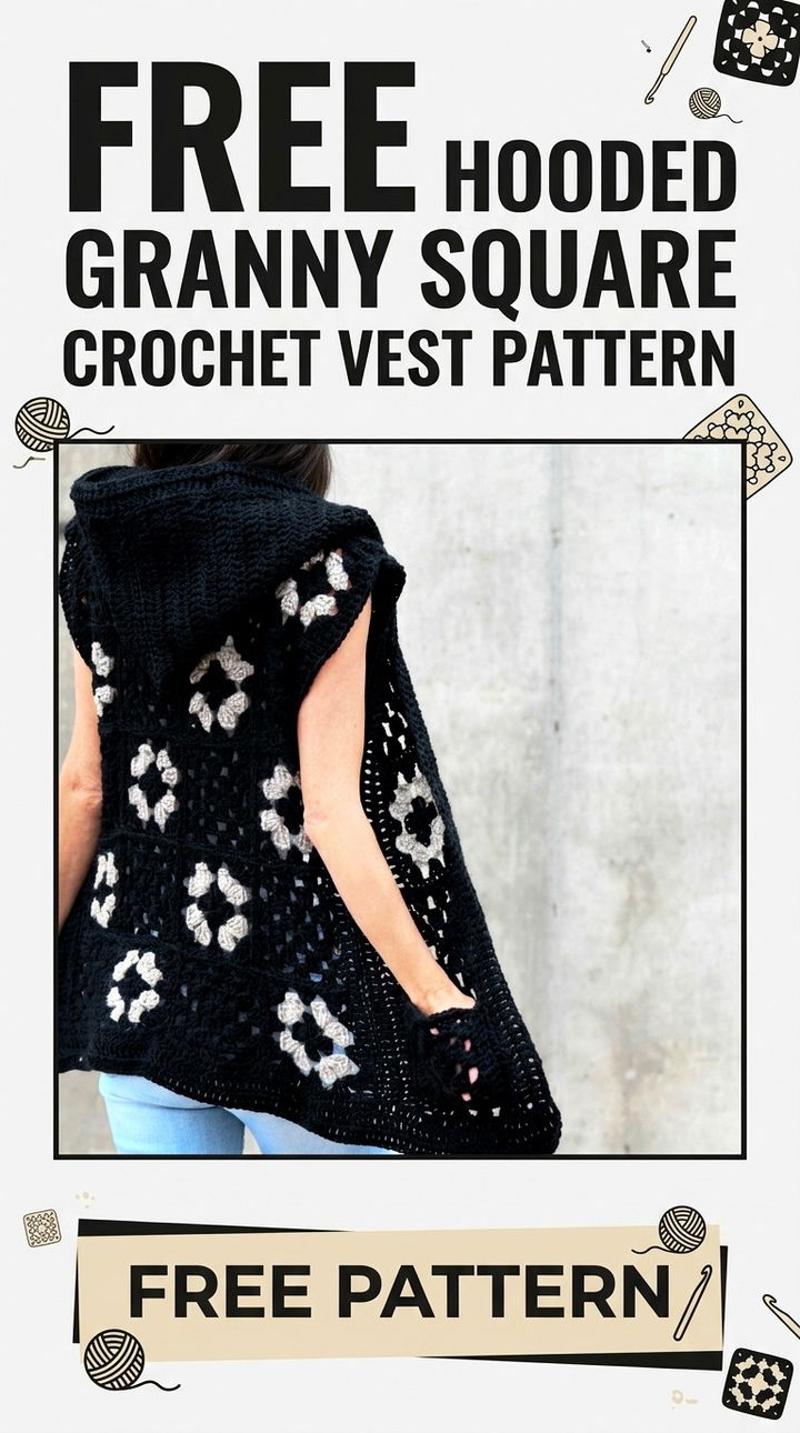 Free Hooded Granny Square Crochet Vest Pattern