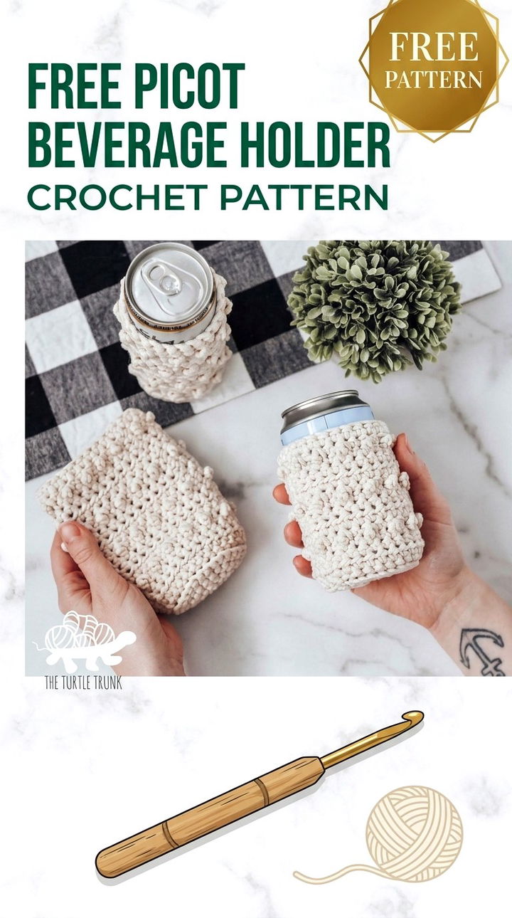 Free Picot Beverage Holder Crochet Pattern Modern Groovy Coaster