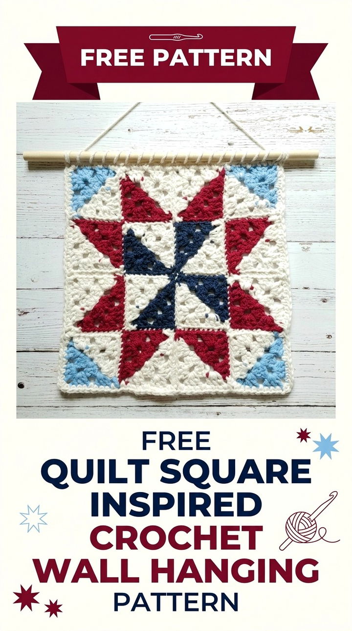Free Quilt Square Inspired Crochet Wall Hanging Pattern Modern Retro Decor