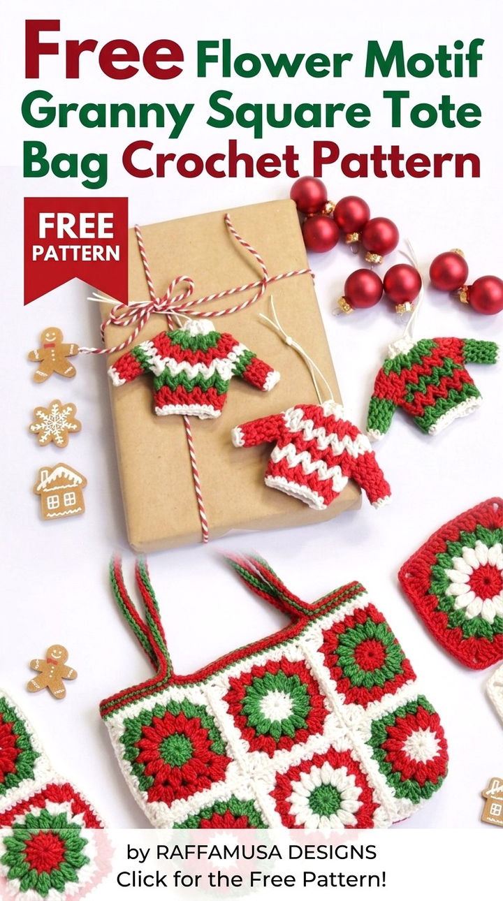 Free Crochet Flower Motif Granny Square Tote Bag Pattern