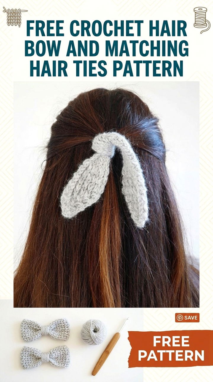 Free Crochet Hair Bow and Matching Hair Ties Pattern