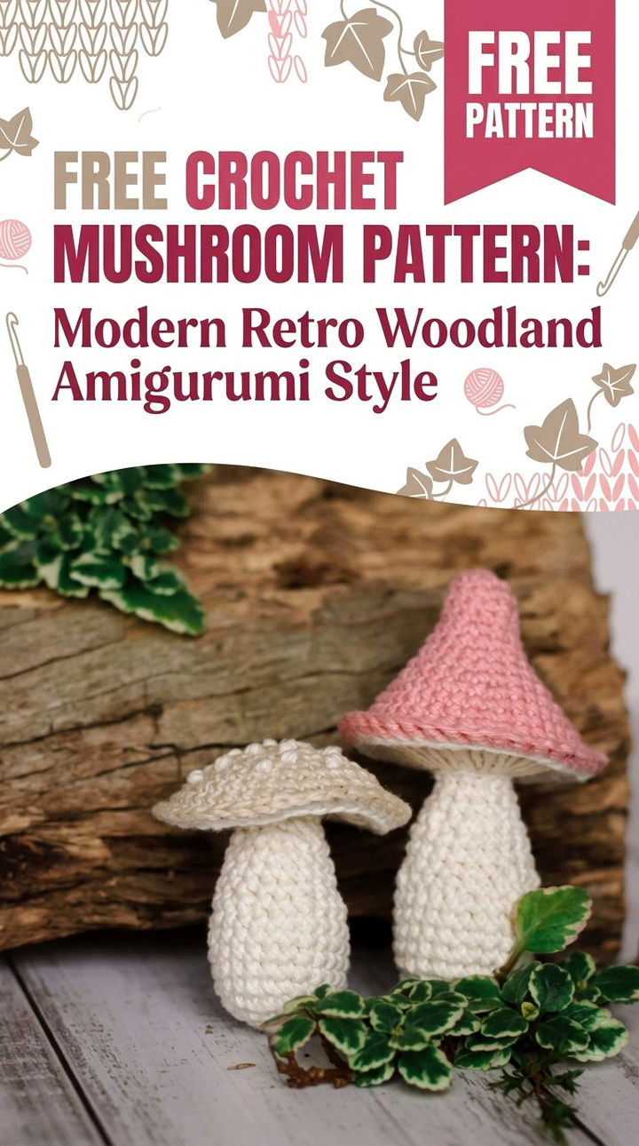 Free Crochet Mushroom Pattern Modern Retro Woodland Amigurumi Style