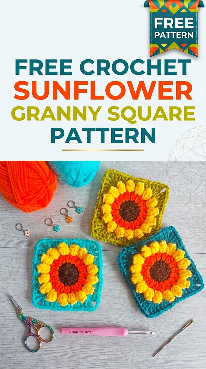 Free Crochet Sunflower Granny Square Pattern