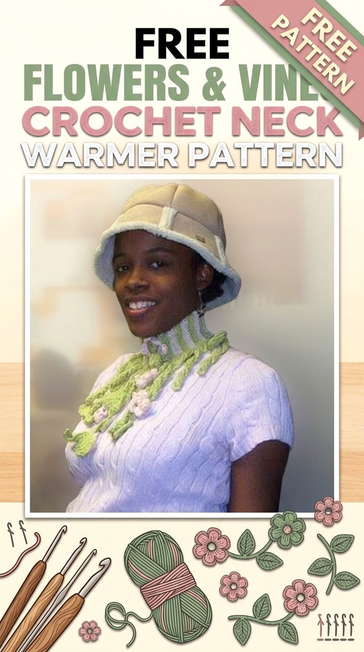 Free Flowers and Vines Crochet Neck Warmer Pattern Modern Retro Chic Style