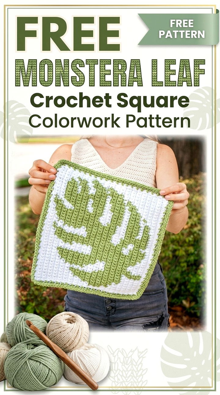 Free Monstera Leaf Crochet Square Colorwork Pattern