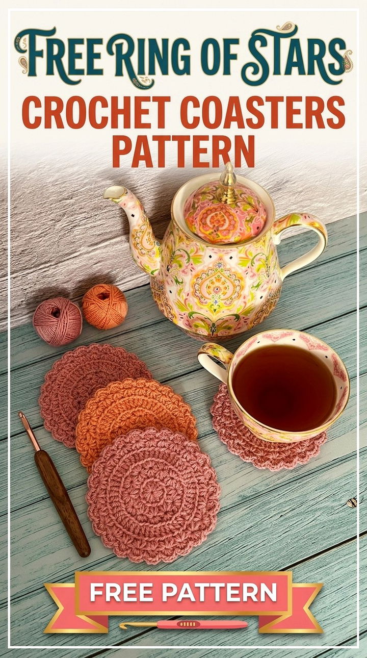 Free Ring of Stars Crochet Coasters Pattern