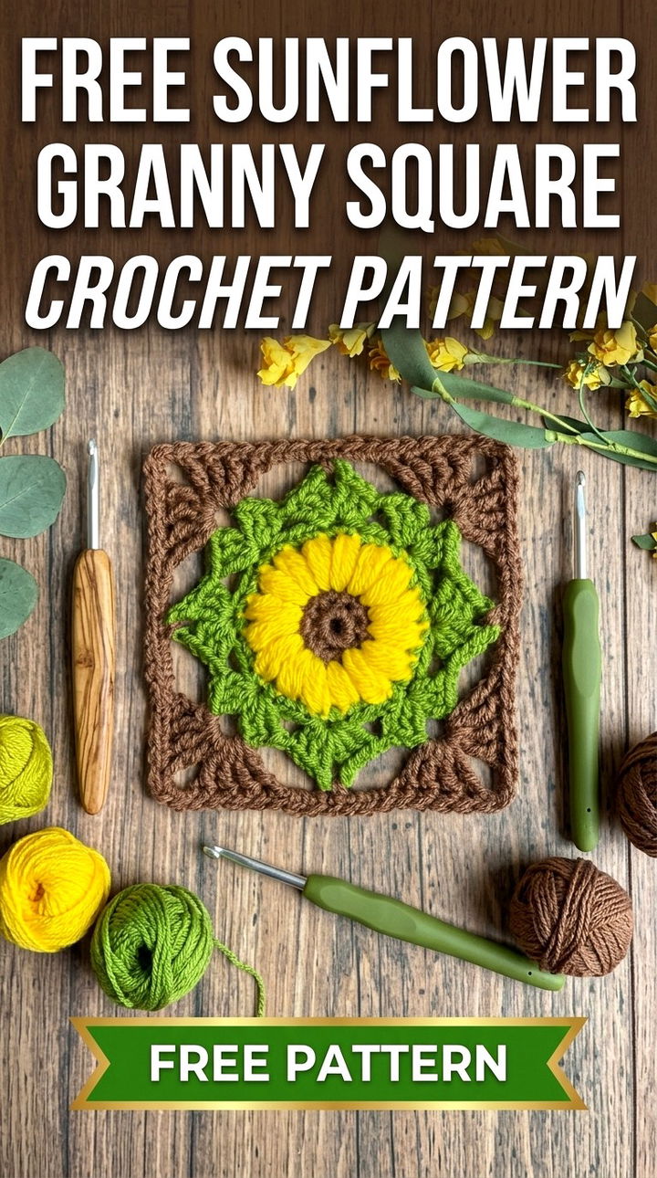 Free Sunflower Granny Square Crochet Pattern Modern Retro Floral Style