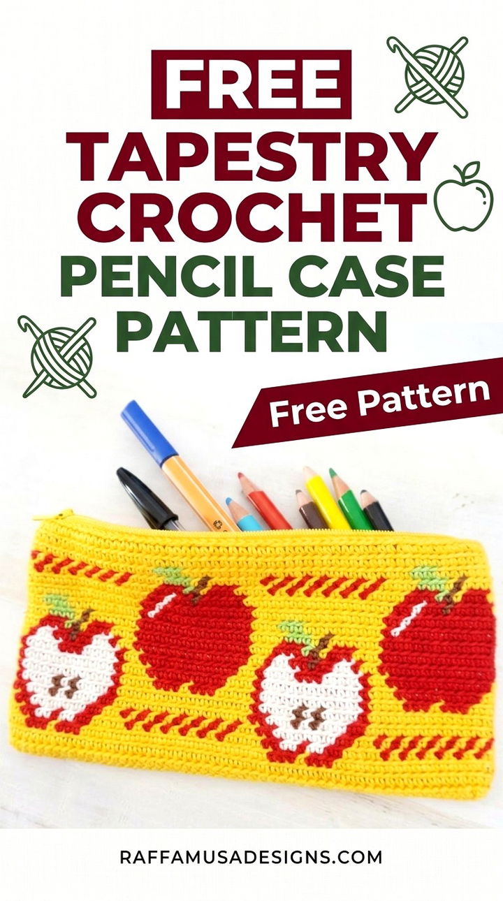 Free Tapestry Crochet Apple Pencil Case Pattern Modern Groovy Tech Style