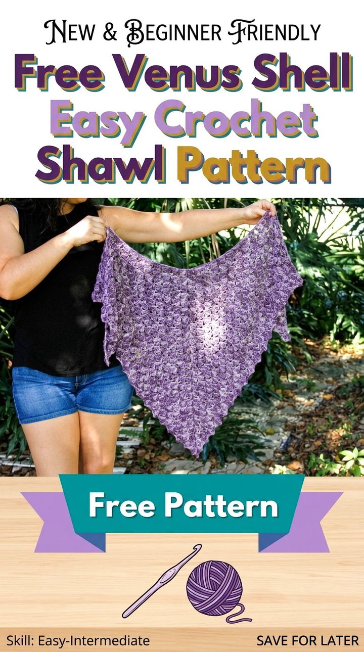 Free Venus Shell Easy Crochet Shawl Pattern Modern Retro Boho Style