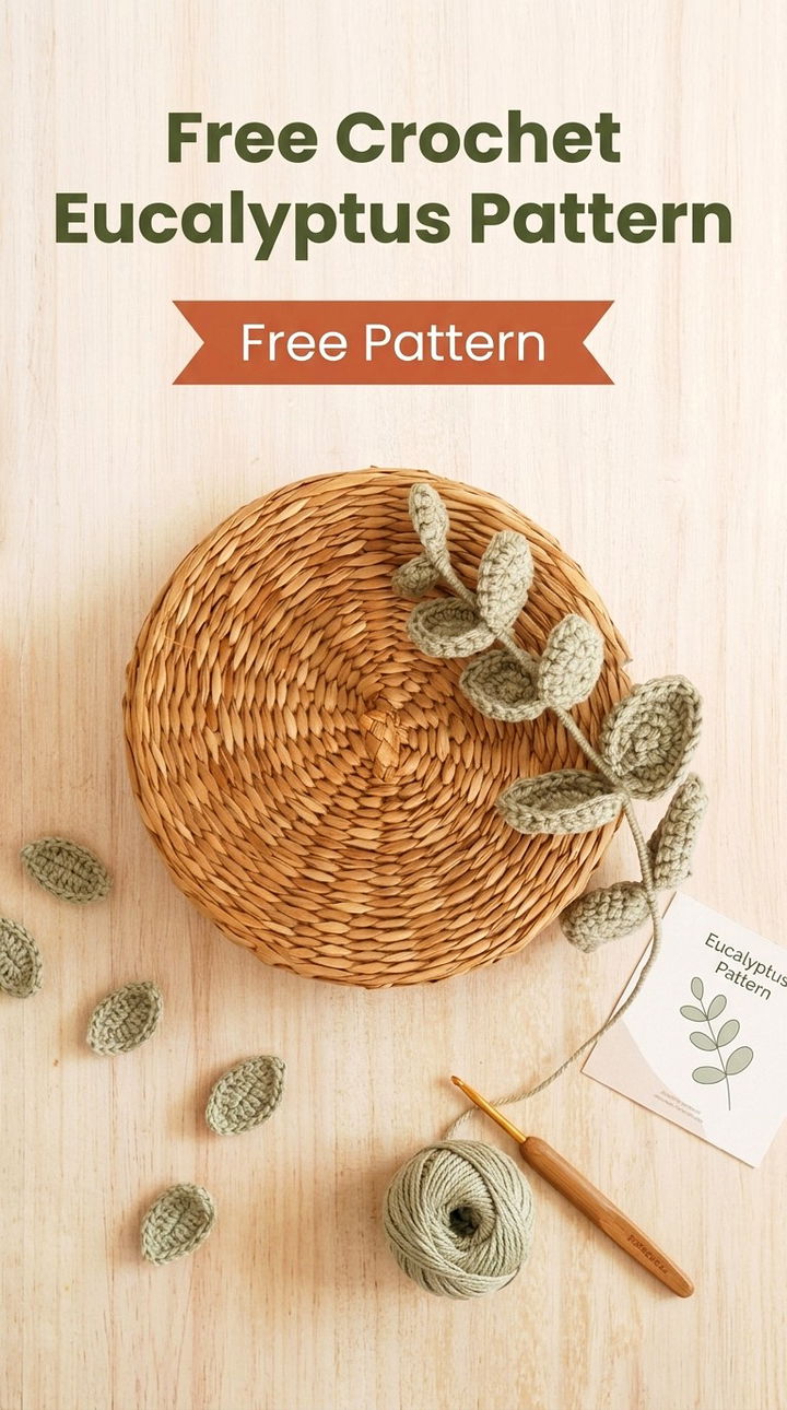 Free Crochet Eucalyptus Pattern Modern Retro Botanical Style