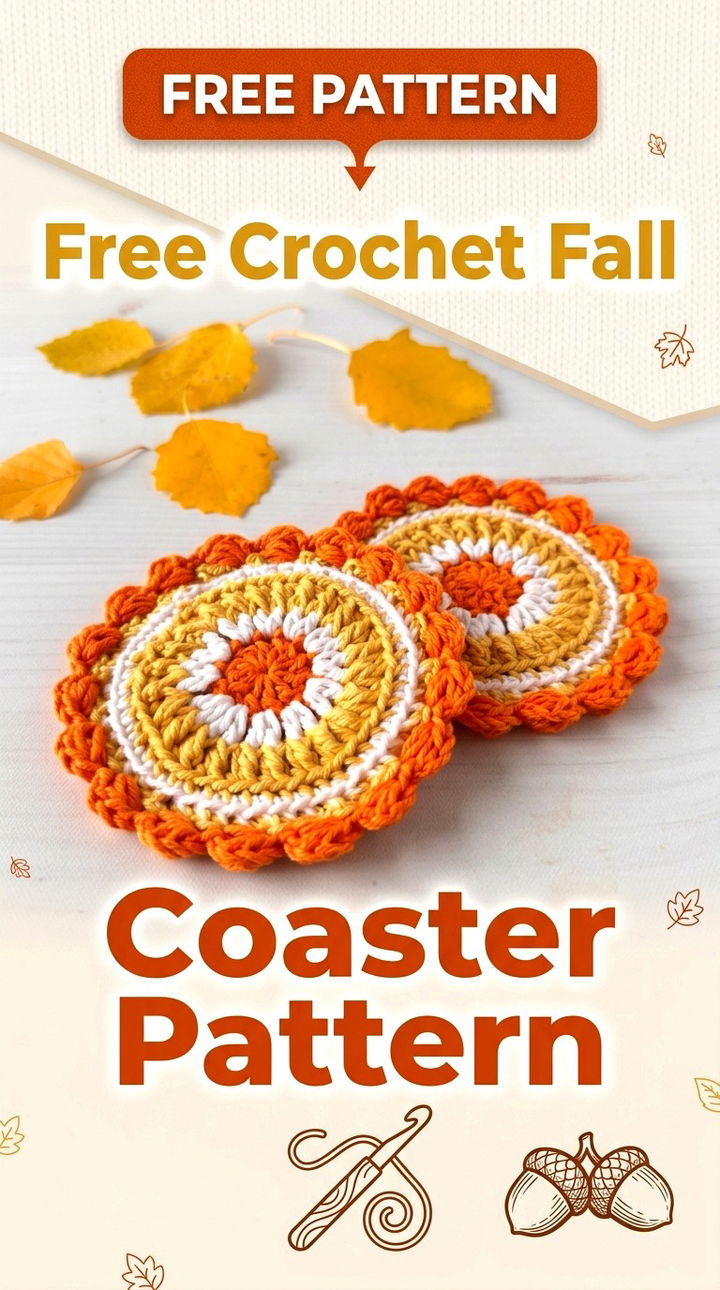 Free Crochet Fall Coaster Pattern Autumn Boho Table Decor