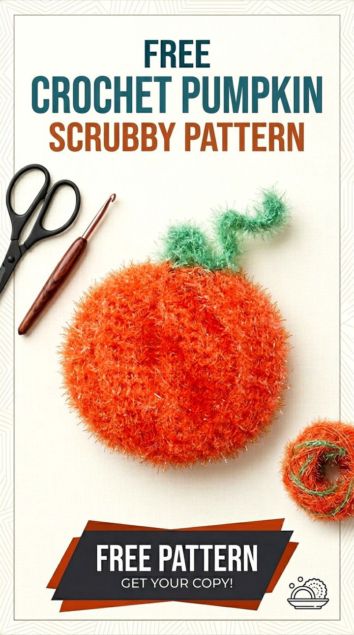 Free Crochet Pumpkin Scrubby Pattern Modern Retro Kitchen Style