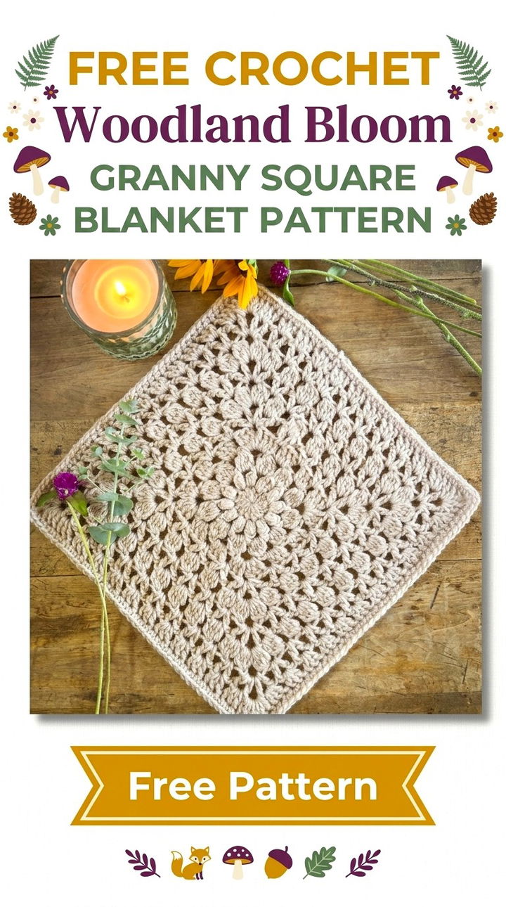 Free Crochet Woodland Bloom Granny Square Blanket Pattern