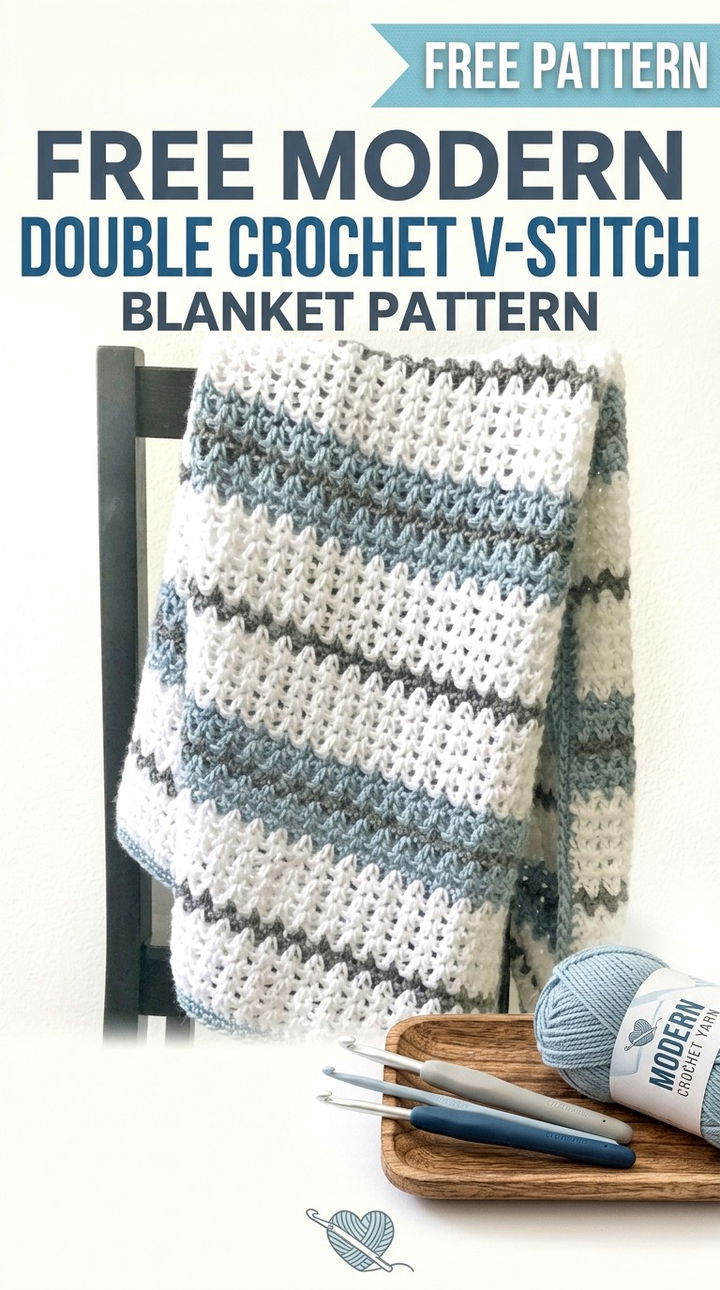 Free Modern Double Crochet V Stitch Blanket Pattern