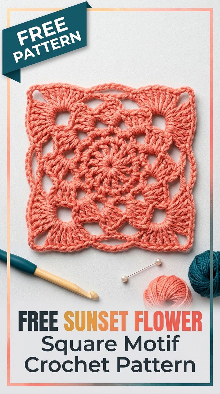 Free Sunset Flower Square Motif Crochet Pattern Modern Retro Floral Style