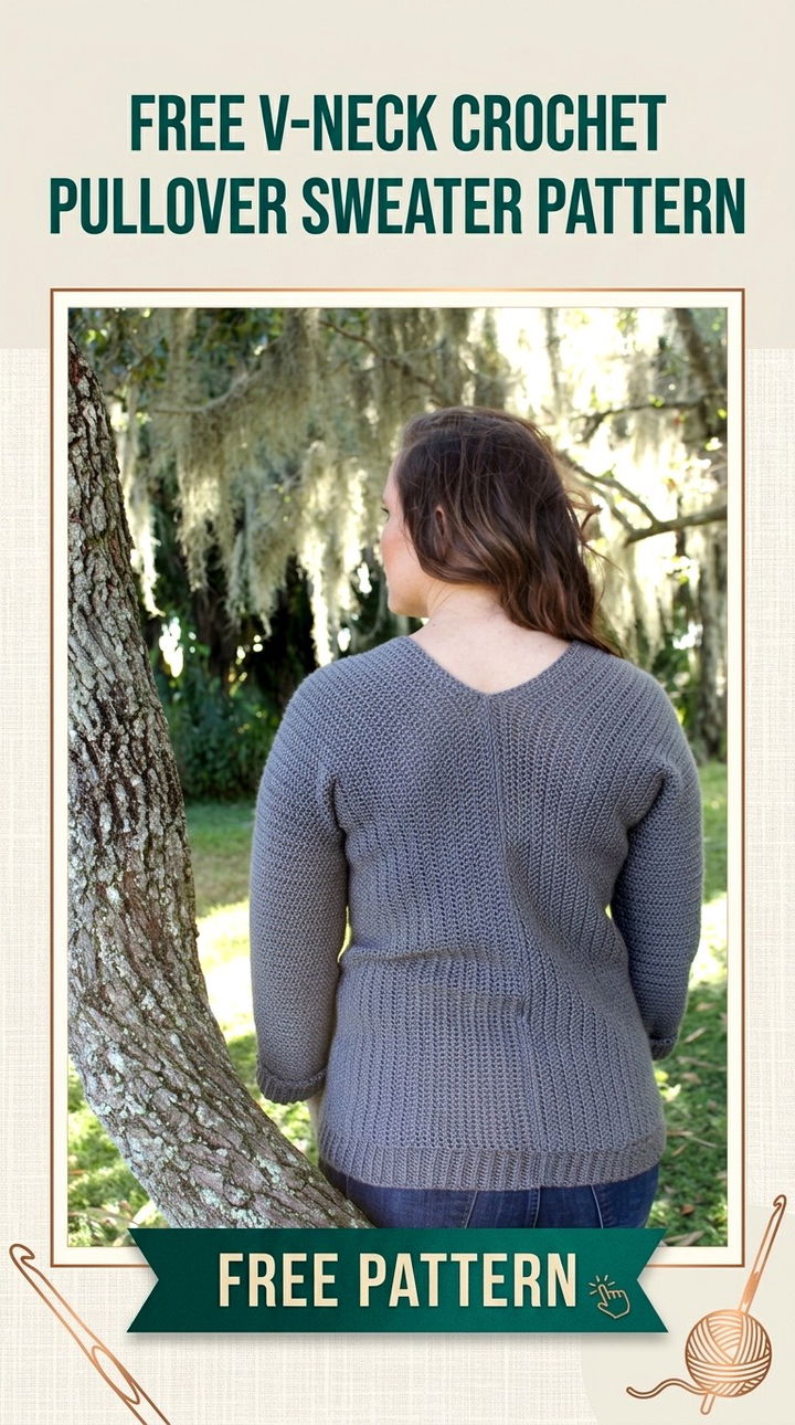 Free V Neck Crochet Pullover Sweater Pattern