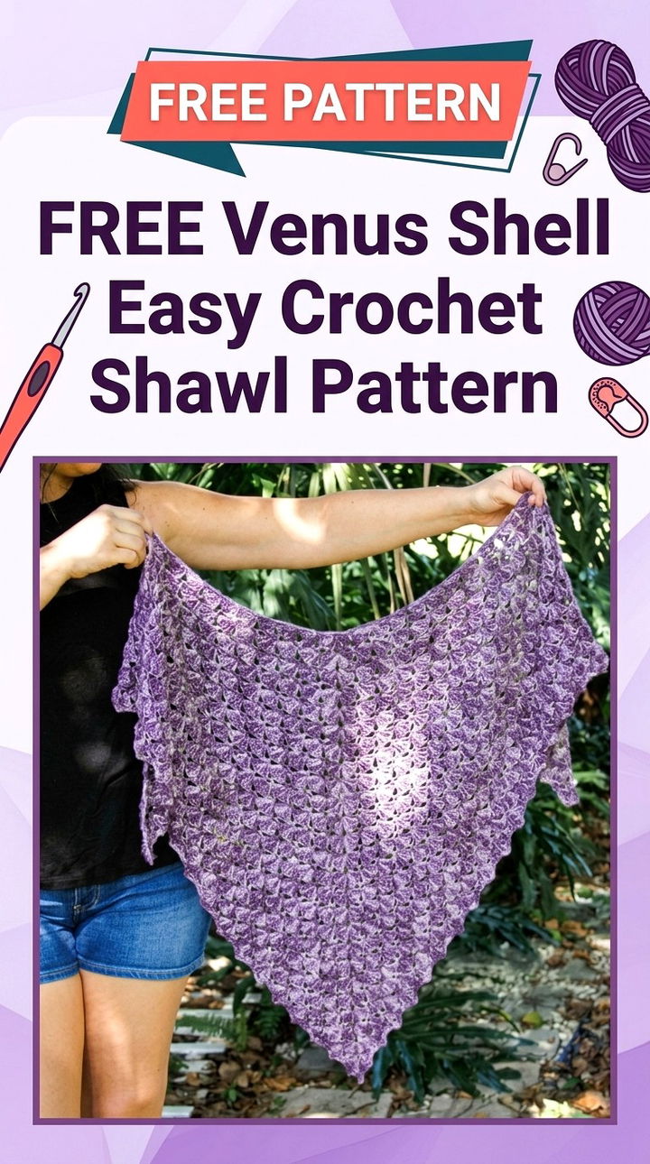 Free Venus Shell Easy Crochet Shawl Pattern Modern Boho Chic