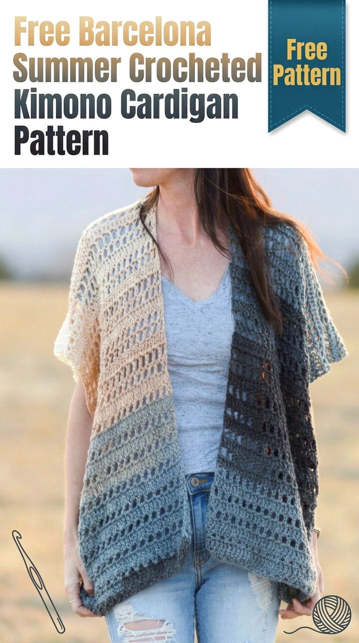 Free Barcelona Summer Crocheted Kimono Cardigan Pattern Modern Retro Bohemian Style