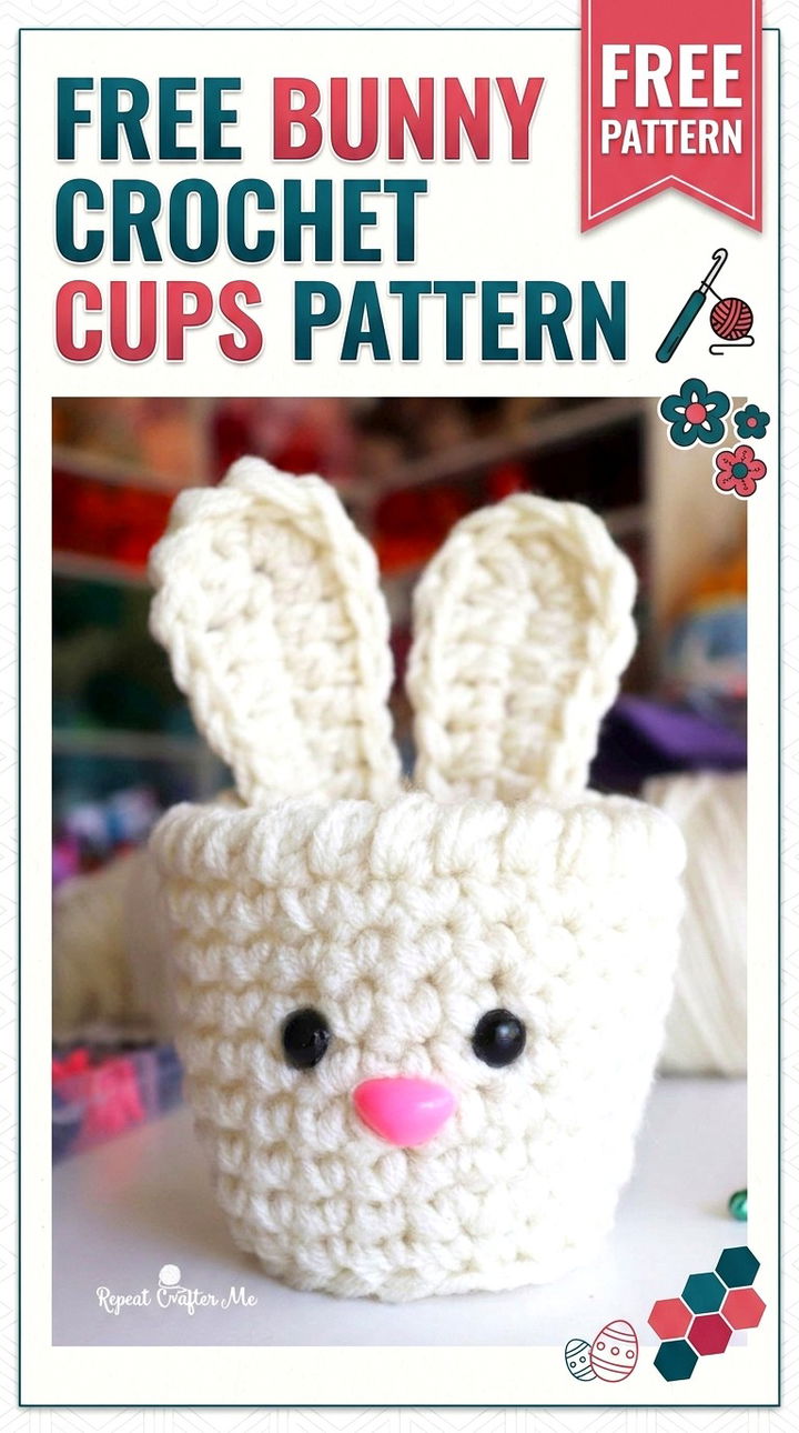 Free Bunny Crochet Cups Pattern Whimsical Boho Spring Decor