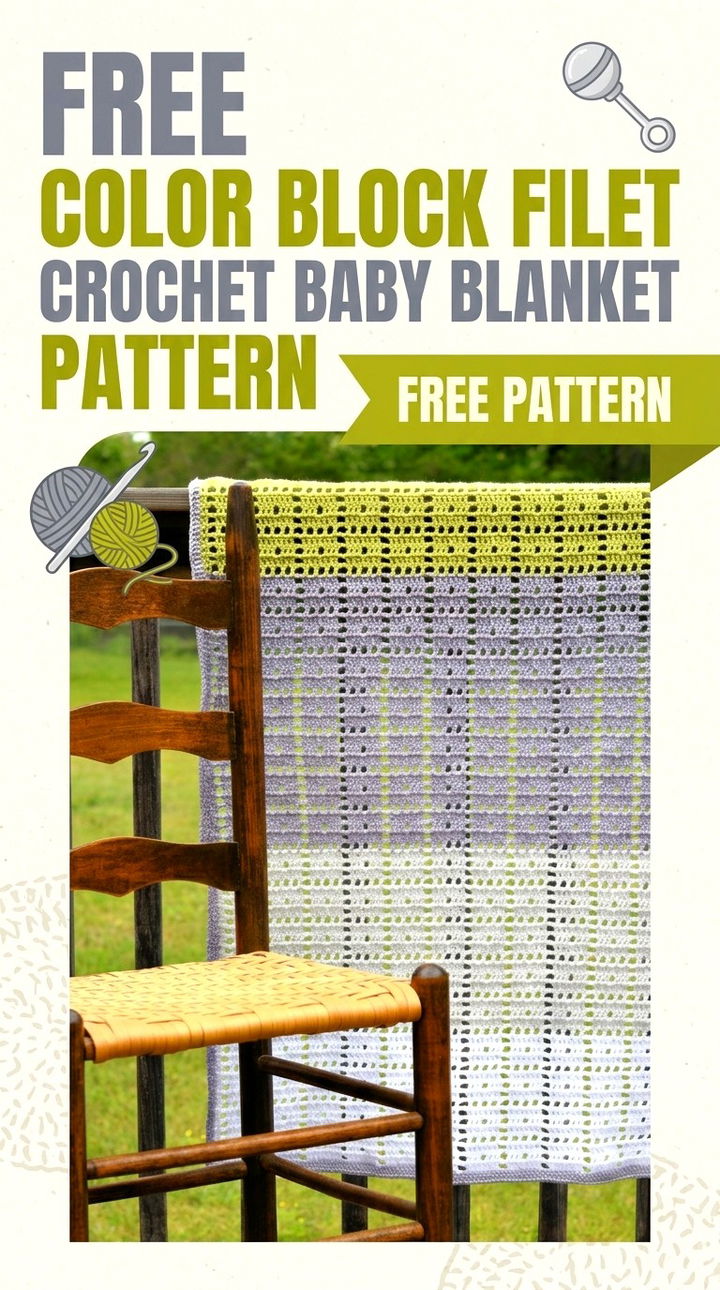 Free Color Block Filet Crochet Baby Blanket Pattern