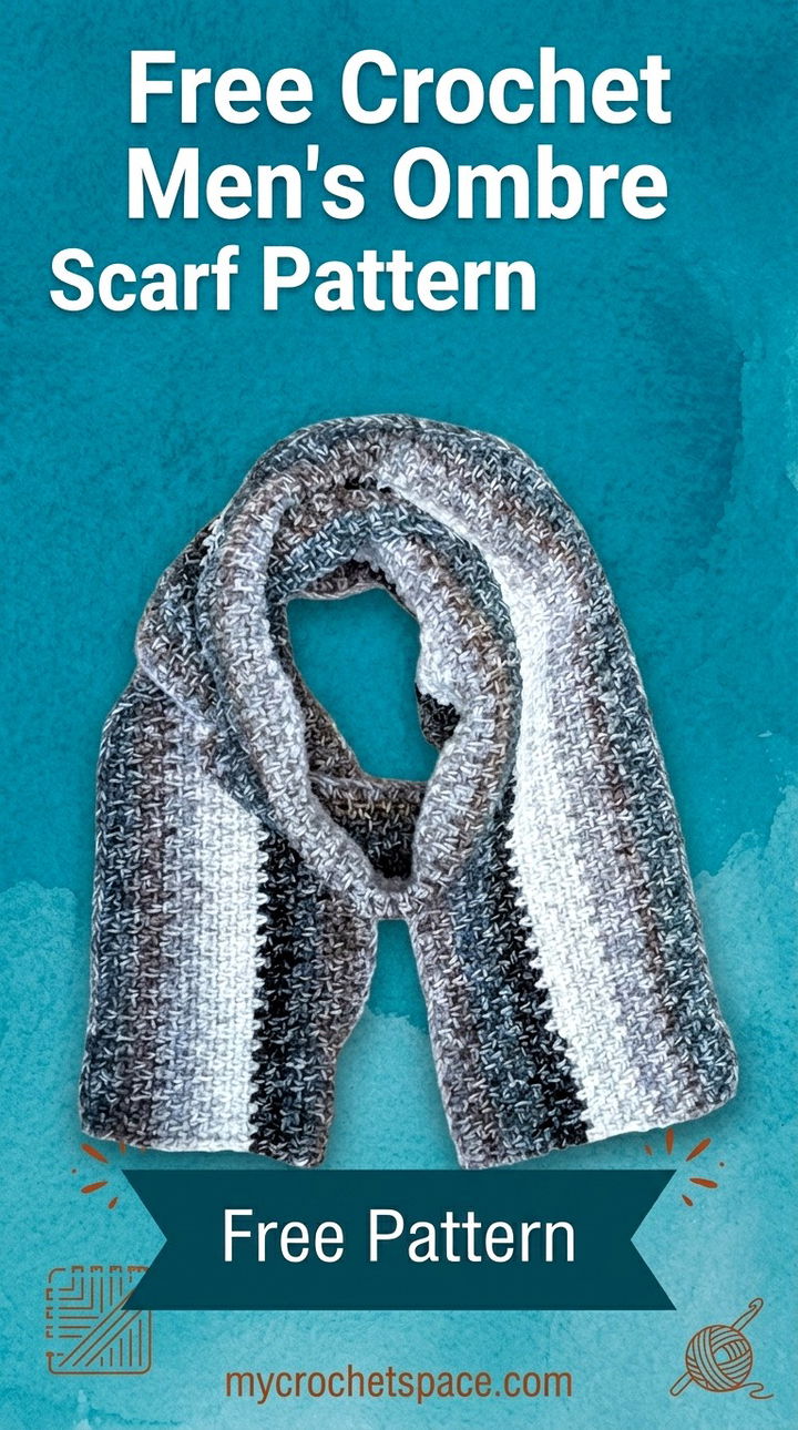 Free Crochet Men's Ombre Scarf Pattern Modern Groovy Winter Style