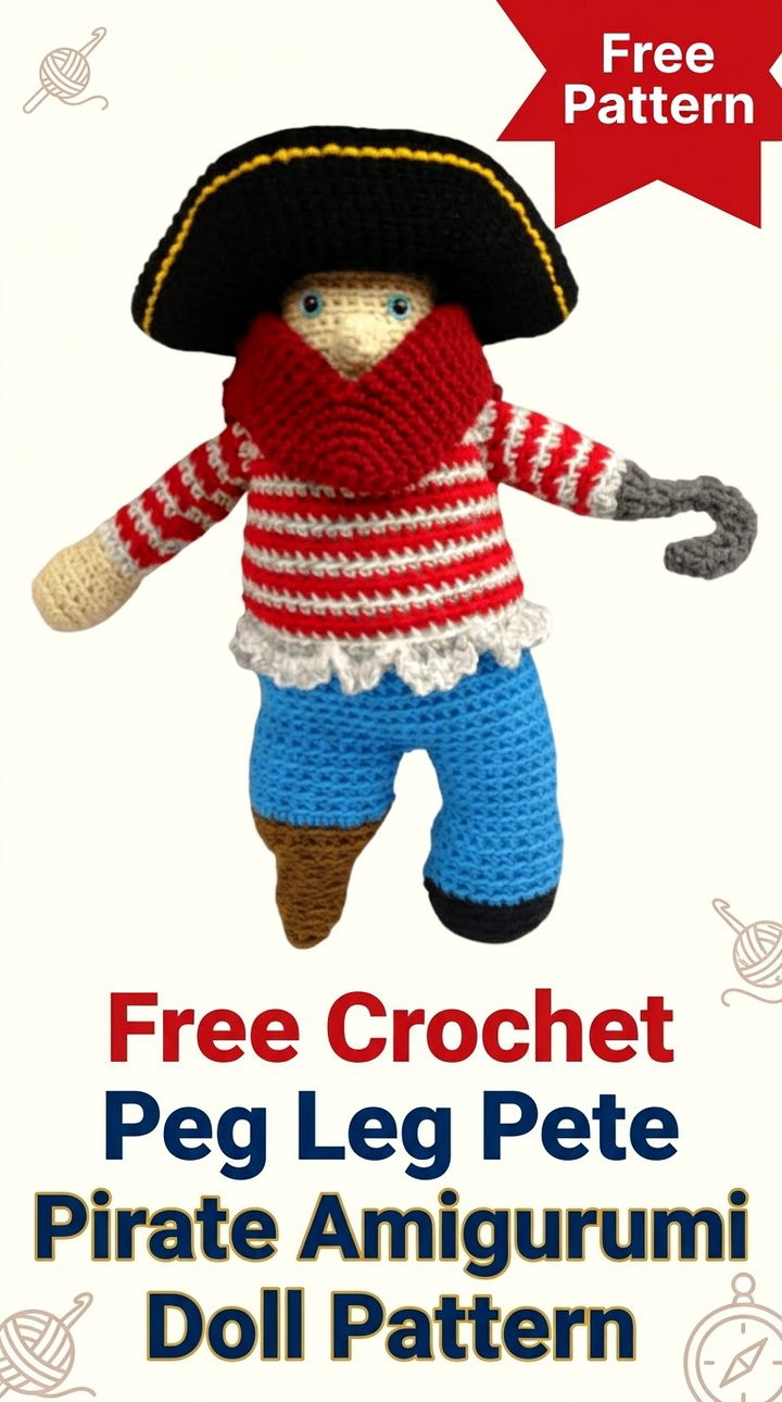 Free Crochet Peg Leg Pete Pirate Amigurumi Doll Pattern Modern Retro Boho Style