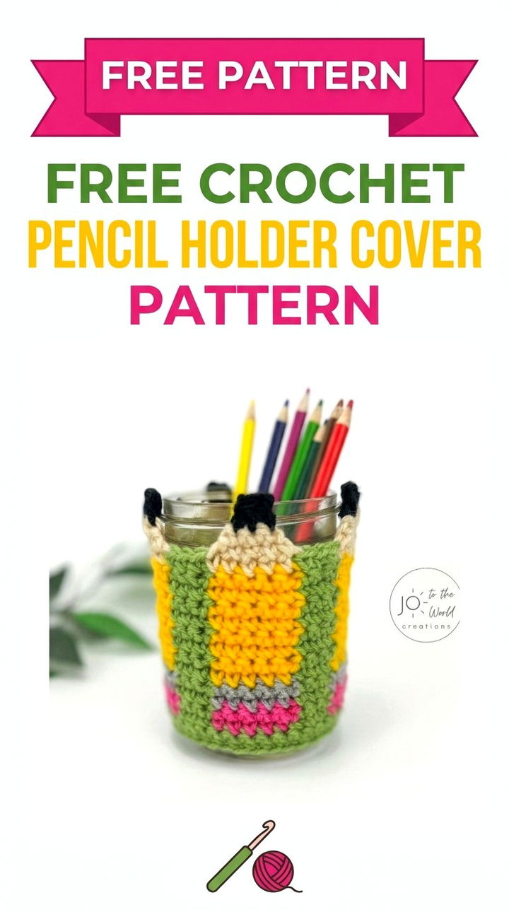 Free Crochet Pencil Holder Cover Pattern Modern Groovy Desk Style
