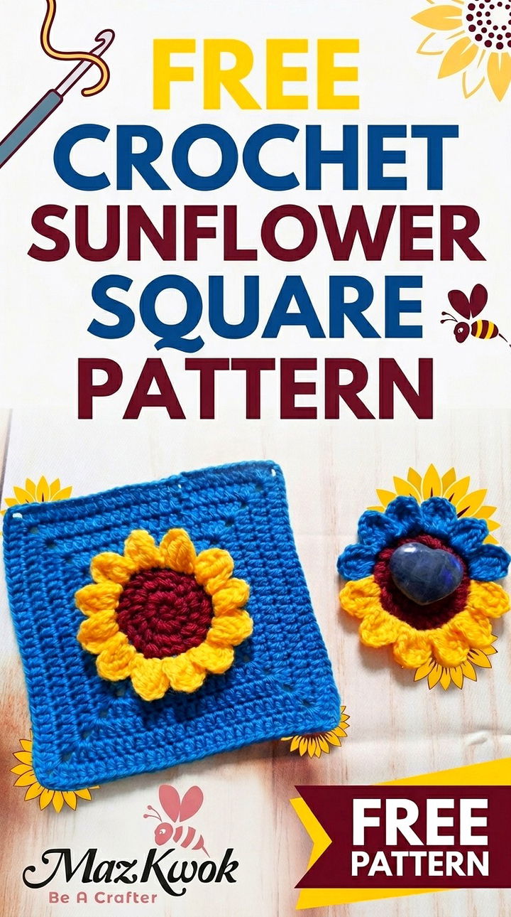 Free Crochet Sunflower Square Pattern