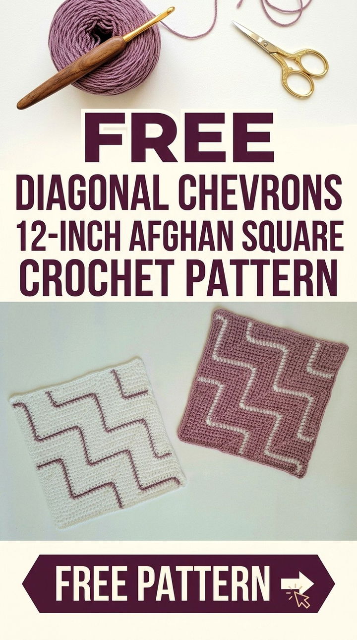 Free Diagonal Chevrons 12 Inch Afghan Square Crochet Pattern Modern Retro Style