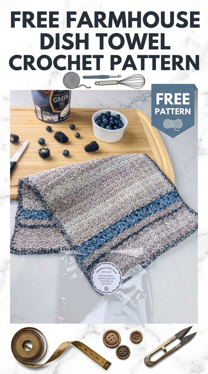 Free Farmhouse Dish Towel Crochet Pattern Modern Retro Kitchen Style