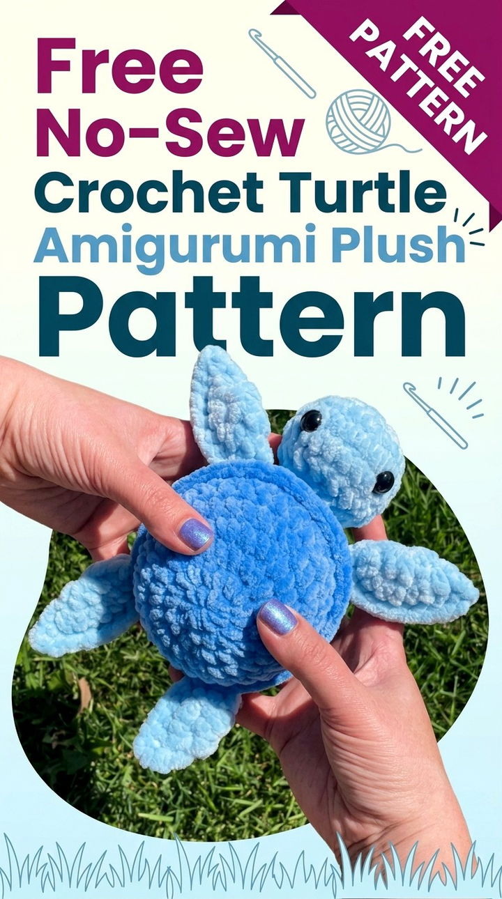 Free No Sew Crochet Turtle Amigurumi Plush Pattern Modern Retro Boho Style