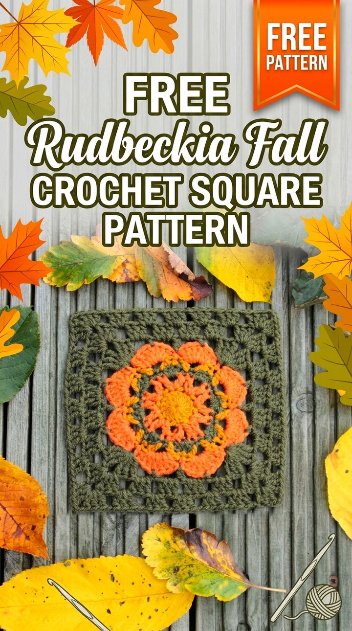 Free Rudbeckia Fall Crochet Square Pattern Modern Retro Floral Style