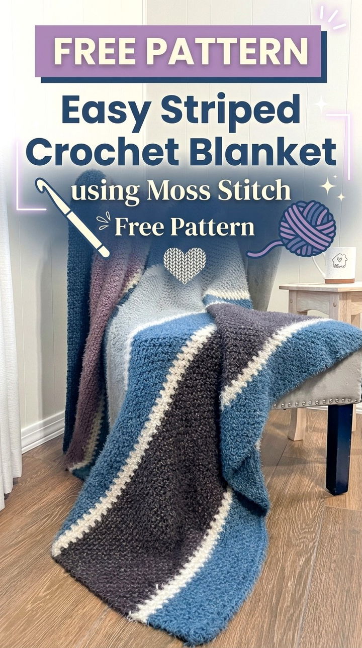Vibrant Simplicity The Easy Striped Crochet Blanket using Moss Stitch
